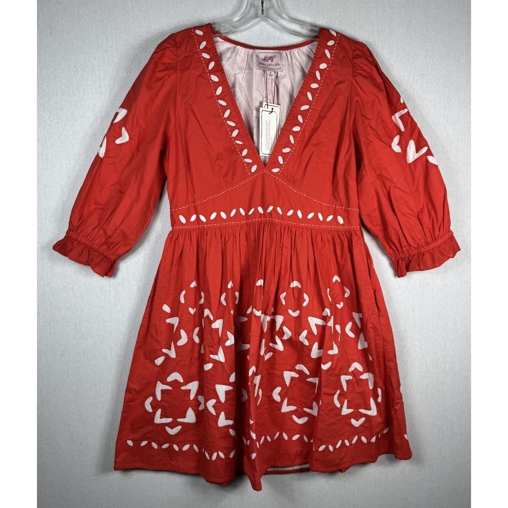 Banjanan Eden Dress Red Flame‎ Size Medium Hand Made Cotton Pockets